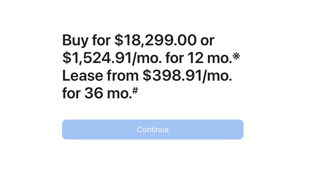 Экран конфигуратора Apple Store с ценой $18 299 для топовой конфигурации Mac Studio